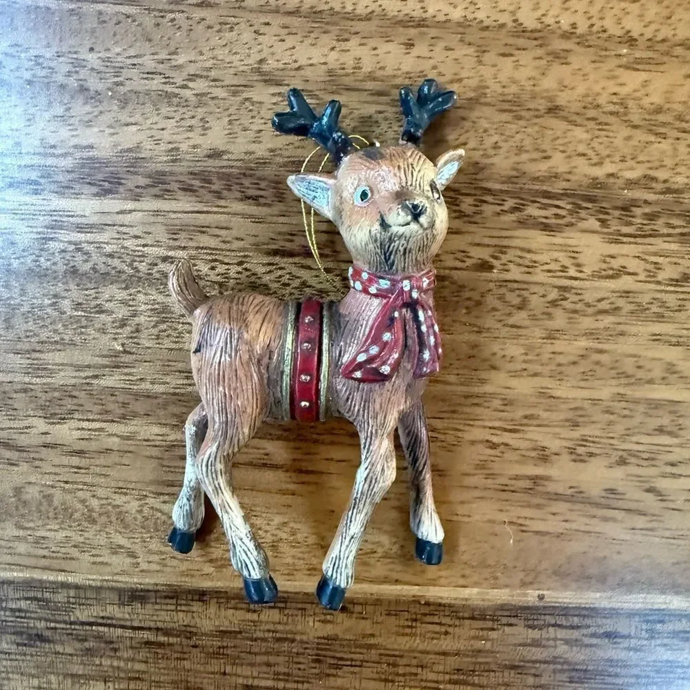 Charming Christmas Reindeer Ornament Set, Brown White